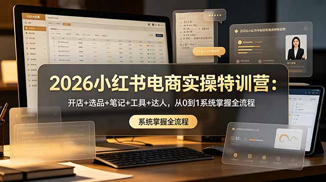 2026小红书电商实操特训营：开店+选品+笔记+工具+达人，从0到1系统掌握全流程网赚库-项目库-轻创网-中创网-福缘网-冒泡网-资源之家-魔方项目库网赚库