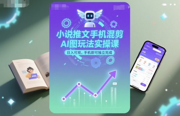 小说推文手机混剪AI图玩法实操课，日入可观，手机即可独立完成网赚库-项目库-轻创网-中创网-福缘网-冒泡网-资源之家-魔方项目库网赚库