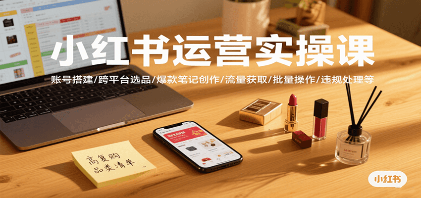 小红书运营实操课，账号搭建/跨平台选品/爆款笔记创作/流量获取/批量操作/违规处理等网赚库-项目库-轻创网-中创网-福缘网-冒泡网-资源之家-魔方项目库网赚库