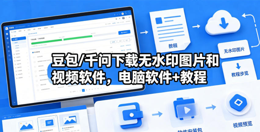 豆包/千问下载无水印图片和视频软件,电脑软件+教程网赚库-项目库-轻创网-中创网-福缘网-冒泡网-资源之家-魔方项目库网赚库