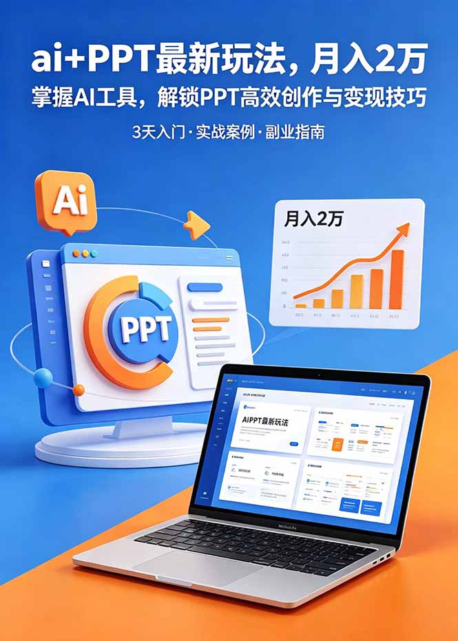 ai+PPT最新玩法，月入2万掌握AI工具，解锁PPT高效创作与变现技巧3天入门，实战案例·副业指南网赚库-项目库-轻创网-中创网-福缘网-冒泡网-资源之家-魔方项目库网赚库