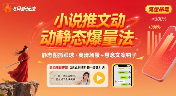 8月小说推文全新玩法，动静态图片+搭配小说文案爆量玩法网赚库-项目库-轻创网-中创网-福缘网-冒泡网-资源之家-魔方项目库网赚库