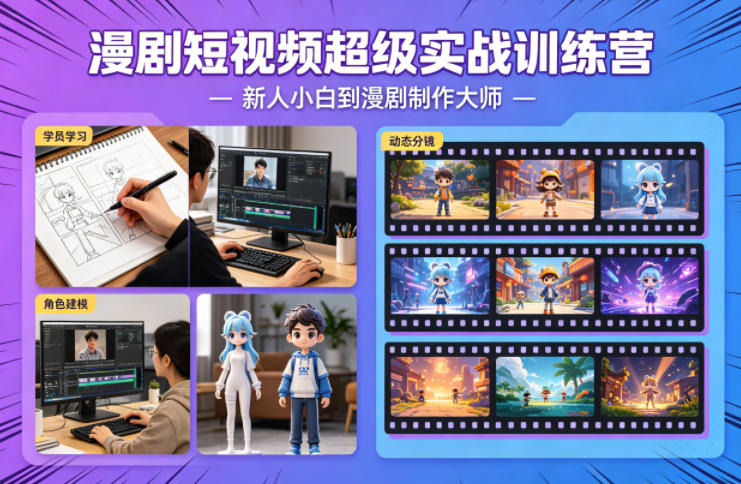 漫剧短视频超级实战训练营，新人小白到漫剧制作大师网赚库-项目库-轻创网-中创网-福缘网-冒泡网-资源之家-魔方项目库网赚库