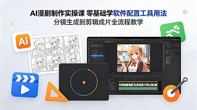 AI漫剧制作实操课 零基础学软件配置工具用法 分镜生成到剪辑成片全流程教学网赚库-项目库-轻创网-中创网-福缘网-冒泡网-资源之家-魔方项目库网赚库