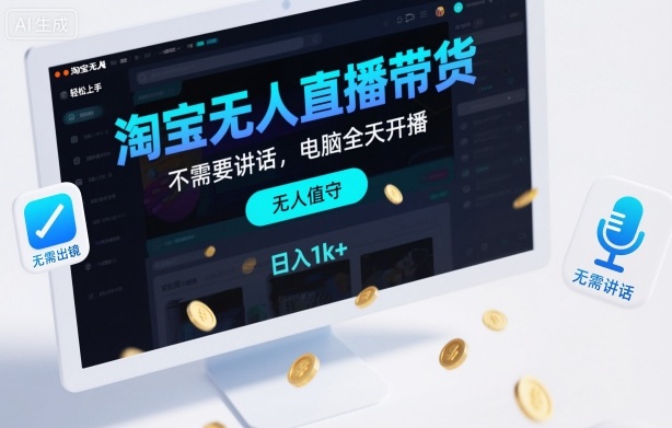 淘宝无人直播带货,不需要出镜,不需要讲话,电脑全天开播,轻松上手,日入1k+【揭秘】网赚库-项目库-轻创网-中创网-福缘网-冒泡网-资源之家-魔方项目库网赚库