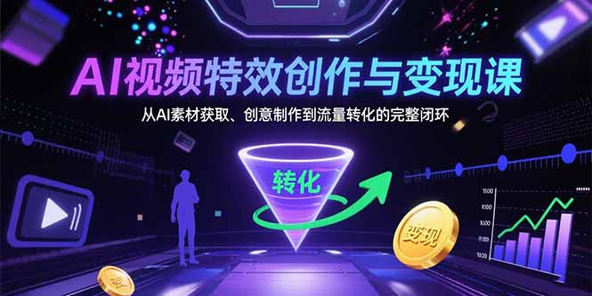 AI视频特效创作与变现课：从AI素材获取、创意制作到流量转化的完整闭环网赚库-项目库-轻创网-中创网-福缘网-冒泡网-资源之家-魔方项目库网赚库