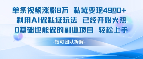 单条视频私域变现4.9k+利用AI做私域玩法 已经开始火热0基础也能做的副业项目轻松上手网赚库-项目库-轻创网-中创网-福缘网-冒泡网-资源之家-魔方项目库网赚库