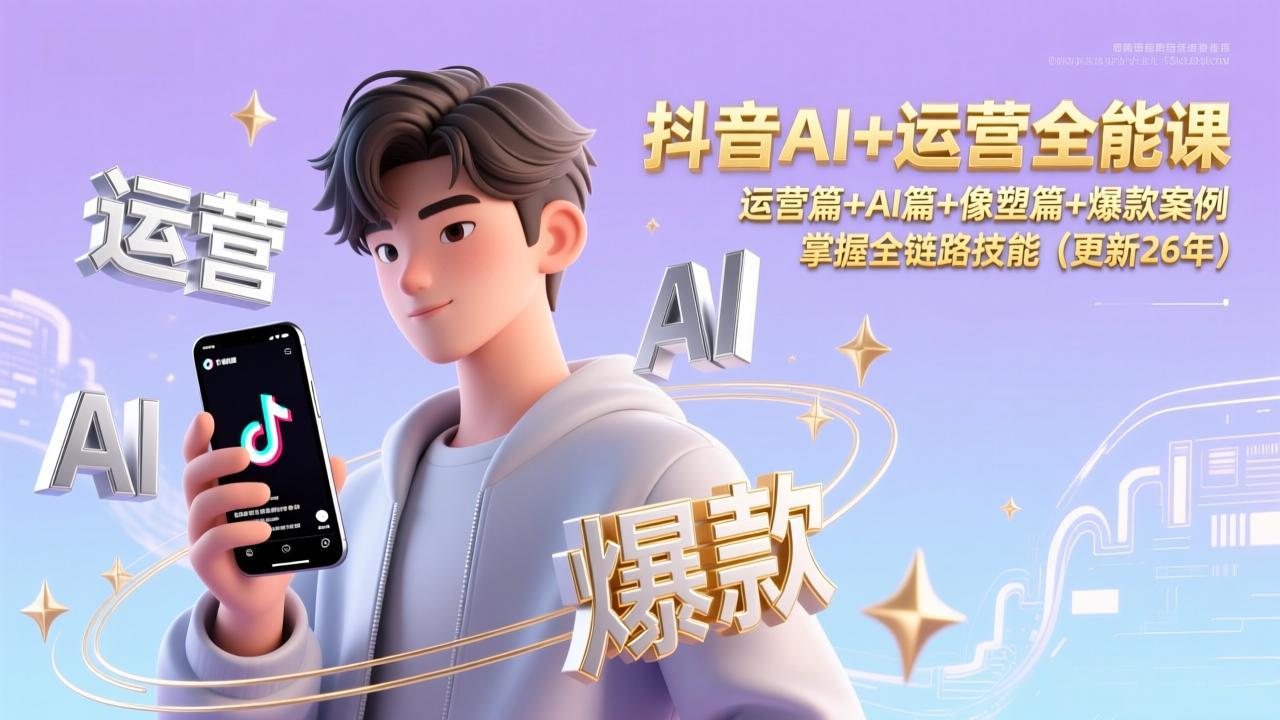 抖音AI+运营全能课,运营篇+AI篇+像塑篇+爆款案例,掌握全链路技能(更新26年网赚库-项目库-轻创网-中创网-福缘网-冒泡网-资源之家-魔方项目库网赚库