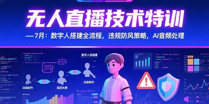 无人直播技术特训-7月：数字人搭建全流程，违规防风策略，AI音频处理网赚库-项目库-轻创网-中创网-福缘网-冒泡网-资源之家-魔方项目库网赚库