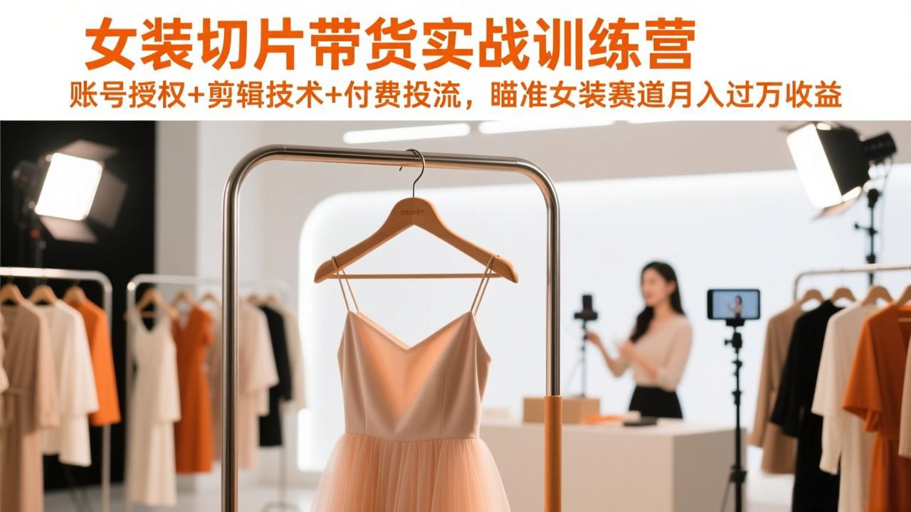 女装切片带货实战训练营，账号授权+剪辑技术+付费投流，瞄准女装赛道月入过万收益网赚库-项目库-轻创网-中创网-福缘网-冒泡网-资源之家-魔方项目库网赚库