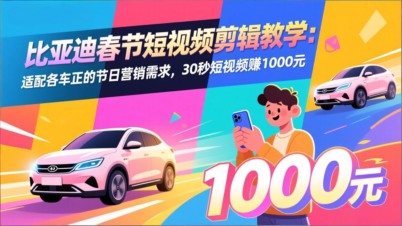 比亚迪春节短视频剪辑教学：适配各车企的节日营销需求，30秒短视频赚1000元网赚库-项目库-轻创网-中创网-福缘网-冒泡网-资源之家-魔方项目库网赚库