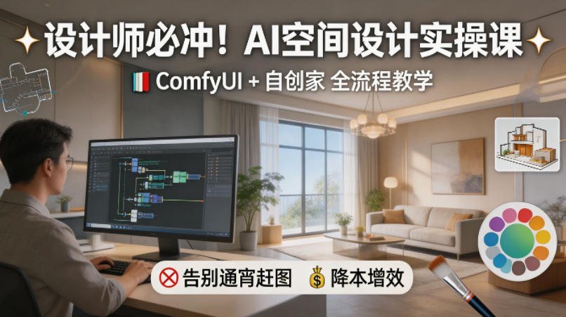 设计师必冲！AI空间设计实操课，ComfyUI+自创家全教学，告别通宵赶图，降本增效网赚库-项目库-轻创网-中创网-福缘网-冒泡网-资源之家-魔方项目库网赚库
