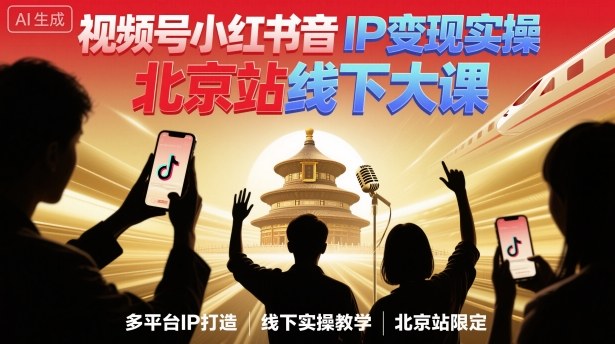 视频号小红书抖音IP变现实操北京站线下大课，40+行业短视频高变现姿势，100+IP高变现实操技术网赚库-项目库-轻创网-中创网-福缘网-冒泡网-资源之家-魔方项目库网赚库