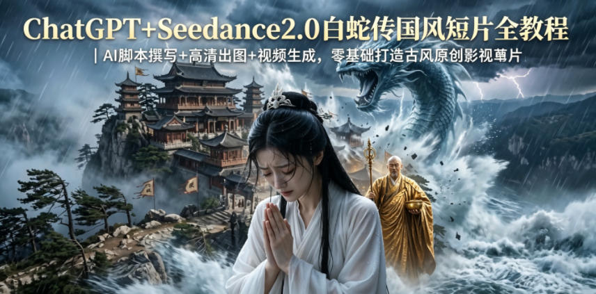 ChatGPT+Seedance2.0白蛇传国风短片全教程|AI脚本撰写+高清出图+视频生成,零基础打造古风原创影视短片网赚库-项目库-轻创网-中创网-福缘网-冒泡网-资源之家-魔方项目库网赚库