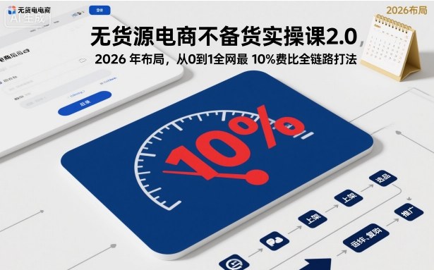 无货源电商不备货实操课2.0,2026年布局,从0到1全网最低10%费比全链路打法【更新26年6月16日】网赚库-项目库-轻创网-中创网-福缘网-冒泡网-资源之家-魔方项目库网赚库