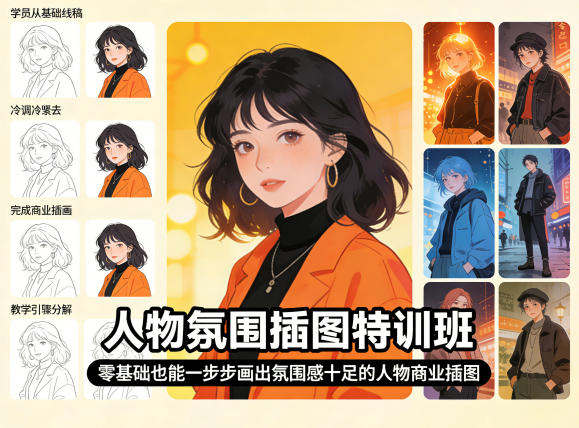 人物氛围插图特训班，零基础也能一步步画出氛围感十足的人物商业插图网赚库-项目库-轻创网-中创网-福缘网-冒泡网-资源之家-魔方项目库网赚库