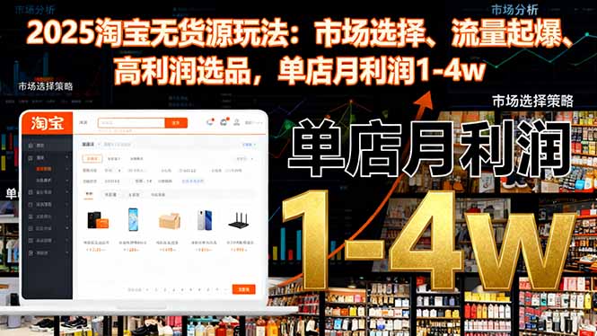 2025淘宝无货源玩法：市场选择、流量起爆、高利润选品，单店月利润1-4w网赚库-项目库-轻创网-中创网-福缘网-冒泡网-资源之家-魔方项目库网赚库