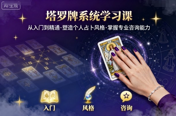 塔罗牌系统学习课，助你从入门到精通，塑造个人占卜风格，掌握专业咨询能力网赚库-项目库-轻创网-中创网-福缘网-冒泡网-资源之家-魔方项目库网赚库