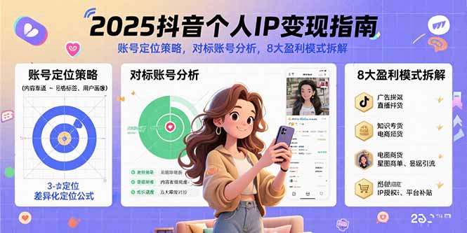 2025抖音个人IP变现指南，账号定位策略，对标账号分析，8大盈利模式拆解网赚库-项目库-轻创网-中创网-福缘网-冒泡网-资源之家-魔方项目库网赚库