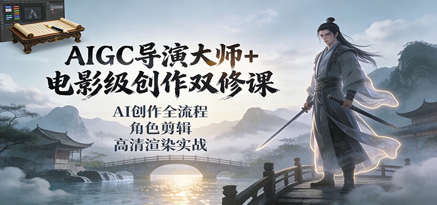 AIGC导演大师+电影级创作双修课：AI创作全流程、角色剪辑、高清渲染实战网赚库-项目库-轻创网-中创网-福缘网-冒泡网-资源之家-魔方项目库网赚库