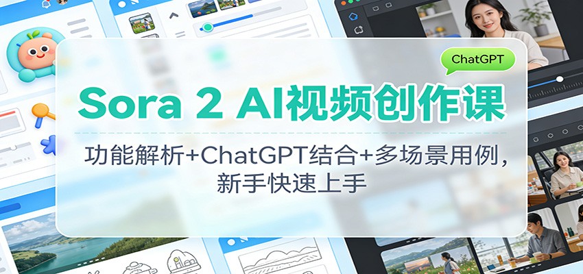 Sora 2 AI视频创作课：功能解析+ChatGPT结合+多场景用例，新手快速上手网赚库-项目库-轻创网-中创网-福缘网-冒泡网-资源之家-魔方项目库网赚库