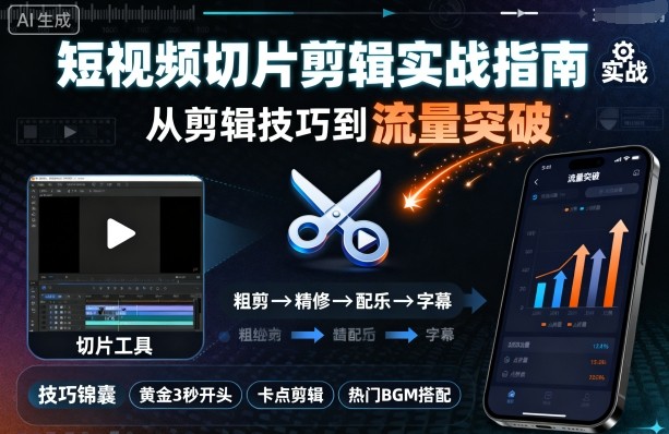 短视频切片剪辑实战指南，从剪辑技巧到流量突破网赚库-项目库-轻创网-中创网-福缘网-冒泡网-资源之家-魔方项目库网赚库