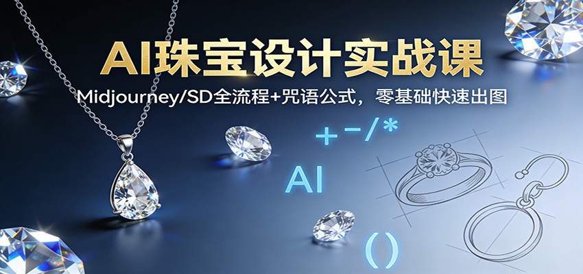 AI珠宝设计实战课：Midjourney/SD全流程+咒语公式，零基础快速出图网赚库-项目库-轻创网-中创网-福缘网-冒泡网-资源之家-魔方项目库网赚库