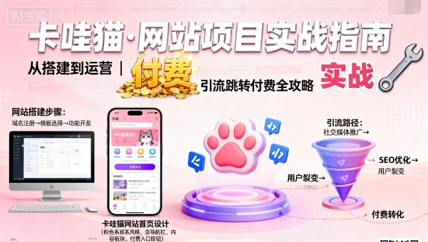 卡哇猫·网站项目，网站搭建与运营以及引流跳转付费网赚库-项目库-轻创网-中创网-福缘网-冒泡网-资源之家-魔方项目库网赚库