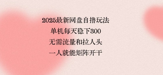 2025最新网盘自撸玩法，单机每天稳下3张，无需流量和拉人头，一个人就可轻松矩阵，全网独一份【揭秘】网赚库-项目库-轻创网-中创网-福缘网-冒泡网-资源之家-魔方项目库网赚库