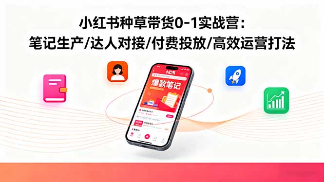 小红书种草带货0-1实战营：笔记生产/达人对接/付费投放/高效运营打法网赚库-项目库-轻创网-中创网-福缘网-冒泡网-资源之家-魔方项目库网赚库