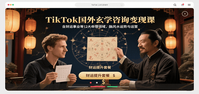 TikTok国外玄学咨询变现课，含财运事业等12大命理领域，融风水运势与运营网赚库-项目库-轻创网-中创网-福缘网-冒泡网-资源之家-魔方项目库网赚库
