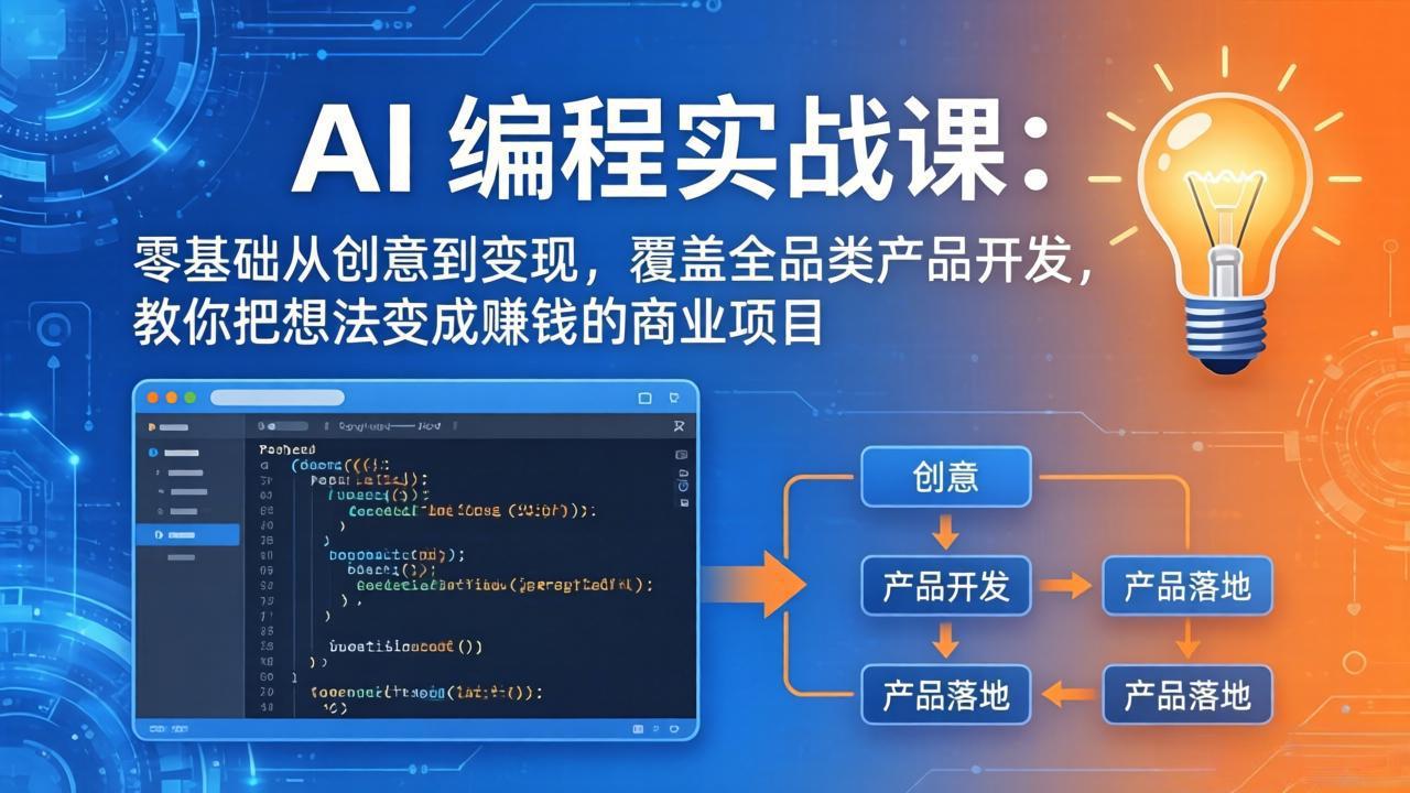 AI编程实战课-第三期-5月更新：零基础从创意到变现，覆盖全品类产品开发，把想法变成赚钱项目网赚库-项目库-轻创网-中创网-福缘网-冒泡网-资源之家-魔方项目库网赚库