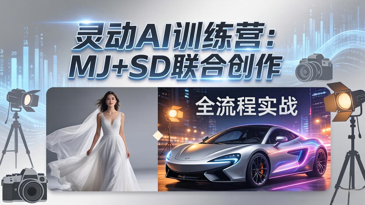灵动AI训练营-3.0课程：MJ+SD联合创作，从婚纱大片到汽车广告，摄影后期全流程实战网赚库-项目库-轻创网-中创网-福缘网-冒泡网-资源之家-魔方项目库网赚库