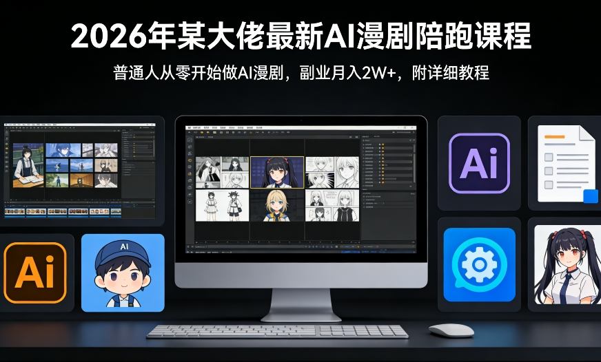 26年某大佬最新Ai漫剧陪跑课程，普通人从零开始做AI漫剧，副业月入2W+网赚库-项目库-轻创网-中创网-福缘网-冒泡网-资源之家-魔方项目库网赚库