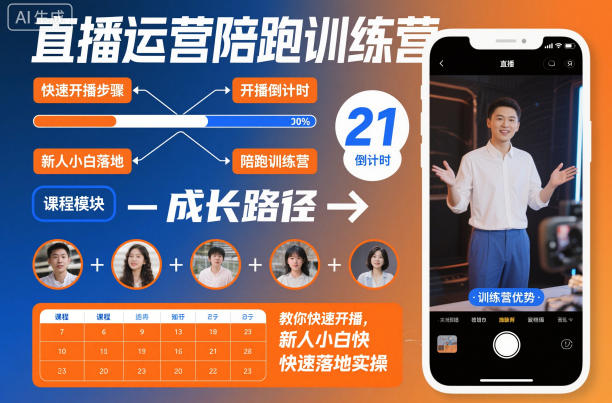 直播运营陪跑训练营，教你快速开播，新人小白快速落地实操网赚库-项目库-轻创网-中创网-福缘网-冒泡网-资源之家-魔方项目库网赚库