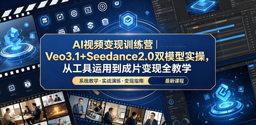 AI视频变现训练营｜Veo3.1+Seedance2.0双模型实操，从工具运用到成片变现全教学网赚库-项目库-轻创网-中创网-福缘网-冒泡网-资源之家-魔方项目库网赚库