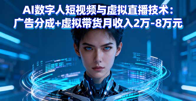 AI数字人短视频与虚拟直播技术：广告分成+虚拟带货月收入2万-8万元网赚库-项目库-轻创网-中创网-福缘网-冒泡网-资源之家-魔方项目库网赚库