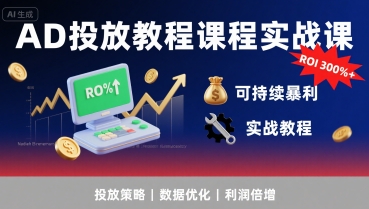 AD投放教程课程实战课，实现广告ROI300%+可持续暴利网赚库-项目库-轻创网-中创网-福缘网-冒泡网-资源之家-魔方项目库网赚库