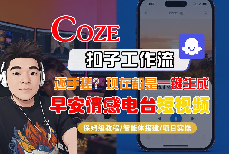 【Coze工作流搭建实操教程】【coze】早安情感电台日签视频还在手动做？用扣子工作流自动生成，省时90%网赚库-项目库-轻创网-中创网-福缘网-冒泡网-资源之家-魔方项目库网赚库