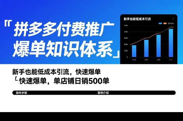 拼多多付费推广爆单知识体系，新手也能低成本引流，快速爆单，单店铺日销500单网赚库-项目库-轻创网-中创网-福缘网-冒泡网-资源之家-魔方项目库网赚库