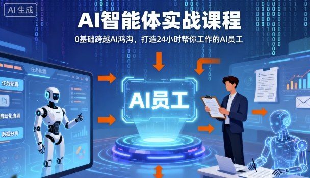 Ai智能体实战课程，0基础跨越Ai鸿沟，打造24小时帮你工作的Ai员工，打破常规，以实战定义Ai网赚库-项目库-轻创网-中创网-福缘网-冒泡网-资源之家-魔方项目库网赚库