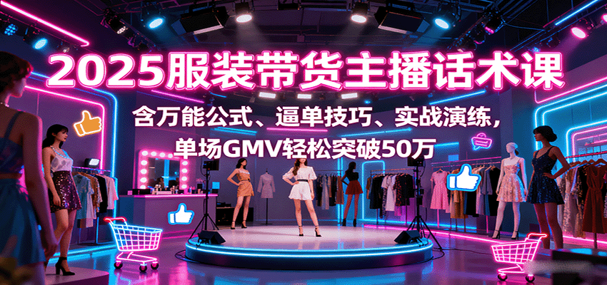 2025服装带货主播话术课，含万能公式、逼单技巧、实战演练，单场GMV轻松突破50万网赚库-项目库-轻创网-中创网-福缘网-冒泡网-资源之家-魔方项目库网赚库