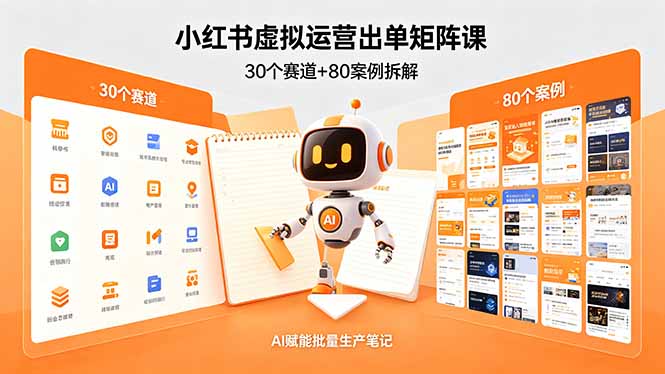小红书虚拟运营出单矩阵课:30个赛道+80案例拆解,AI赋能批量生产笔记网赚库-项目库-轻创网-中创网-福缘网-冒泡网-资源之家-魔方项目库网赚库
