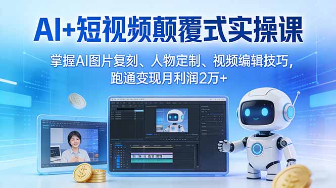AI+短视频颠覆式实操课：掌握AI图片复刻、人物定制、视频编辑技巧，跑通变现月利润2万+网赚库-项目库-轻创网-中创网-福缘网-冒泡网-资源之家-魔方项目库网赚库