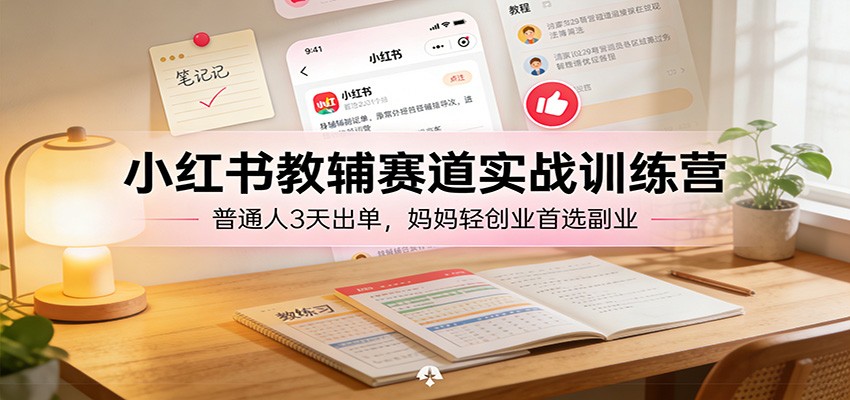 小红书教辅赛道实战训练营：普通人3天出单，妈妈轻创业首选副业网赚库-项目库-轻创网-中创网-福缘网-冒泡网-资源之家-魔方项目库网赚库
