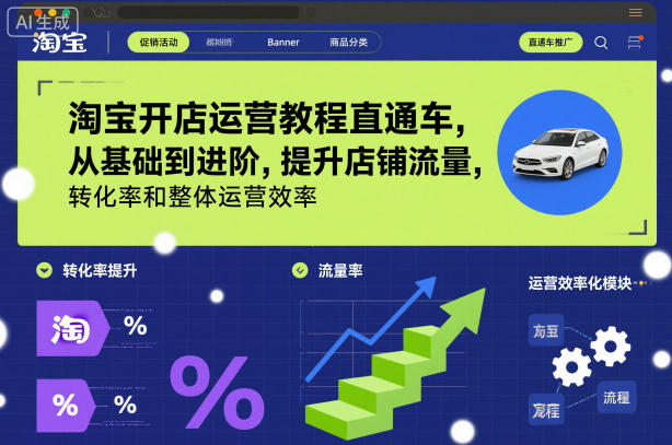 淘宝开店运营教程直通车，从基础到进阶，提升店铺流量，转化率和整体运营效率(更新26年3月)网赚库-项目库-轻创网-中创网-福缘网-冒泡网-资源之家-魔方项目库网赚库