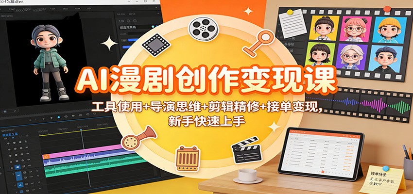 AI漫剧创作变现课：工具使用+导演思维+剪辑精修+接单变现，新手快速上手网赚库-项目库-轻创网-中创网-福缘网-冒泡网-资源之家-魔方项目库网赚库