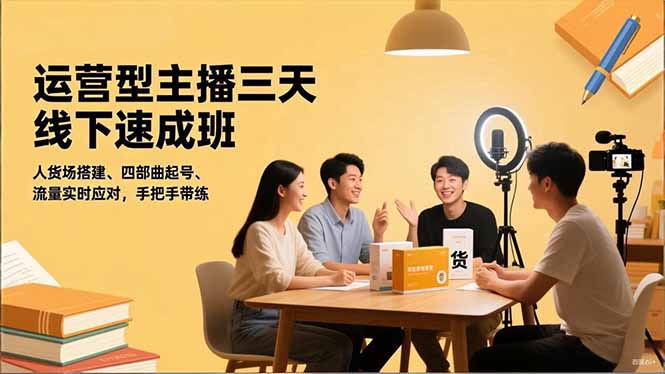 运营型主播三天线下班，人货场搭建,四部曲起号,流量实时应对，手把手带练网赚库-项目库-轻创网-中创网-福缘网-冒泡网-资源之家-魔方项目库网赚库