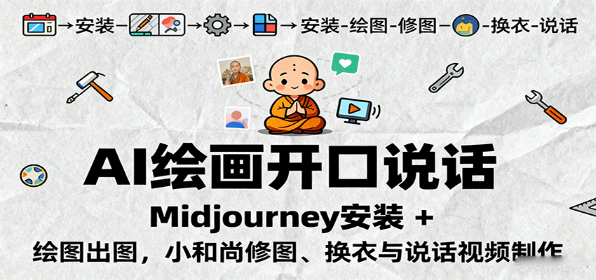 AI绘画开口说话，Midjourney安装 + 绘图出图，小和尚修图、换衣与说话视频制作网赚库-项目库-轻创网-中创网-福缘网-冒泡网-资源之家-魔方项目库网赚库