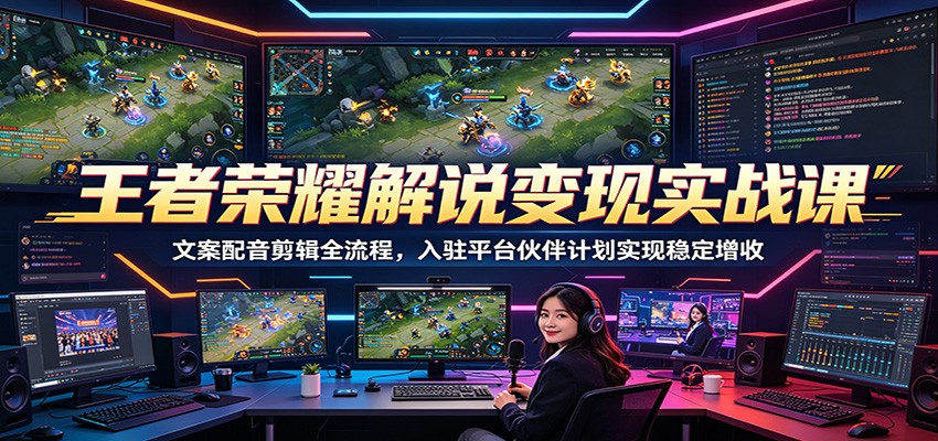 王者荣耀解说变现实战课:文案配音剪辑全流程,入驻平台伙伴计划实现稳定增收网赚库-项目库-轻创网-中创网-福缘网-冒泡网-资源之家-魔方项目库网赚库